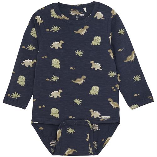 Minymo body marine med dinoer - GOTS, str. 62, 68, 74, 80, 86, 92