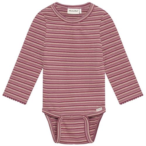 Minymo body rib stribet rosa med glimmer, str. 56, 62, 68, 74