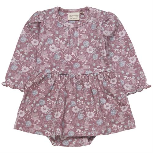 Minymo kjole med body rosa blomster, str. 80