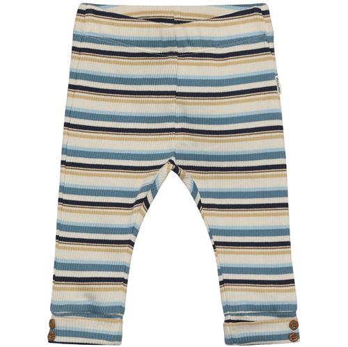Minymo bukser rib stribet råhvid og blå - GOTS, str. 74, 80, 86, 92