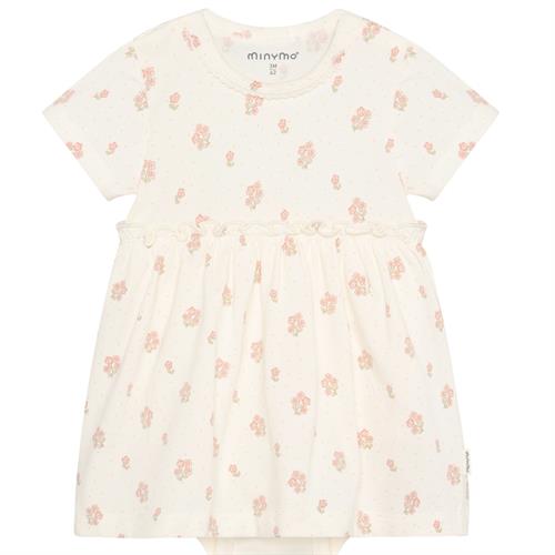 Minymo kjole kort råhvid med blomster - GOTS, str. 74, 80, 86, 92