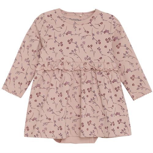 Minymo kjole med body lys rosa med blomster - GOTS, str. 50, 56, 62, 68, 74, 80, 86, 92