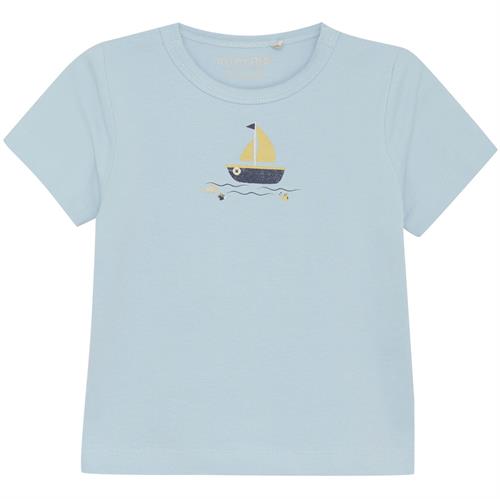 Minymo T-shirt lyseblå sejlskib - GOTS, str. 80, 86, 92