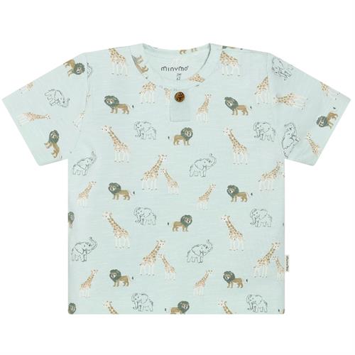 Minymo T-shirt mintgrøn med vilde dyr - GOTS, str. 86