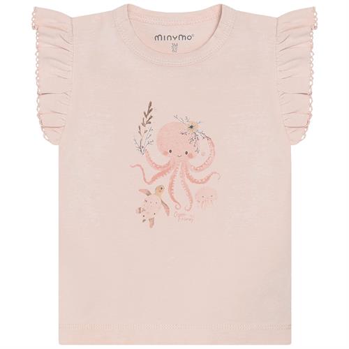 Minymo T-shirt rosa med blæksprutte - GOTS, str. 74